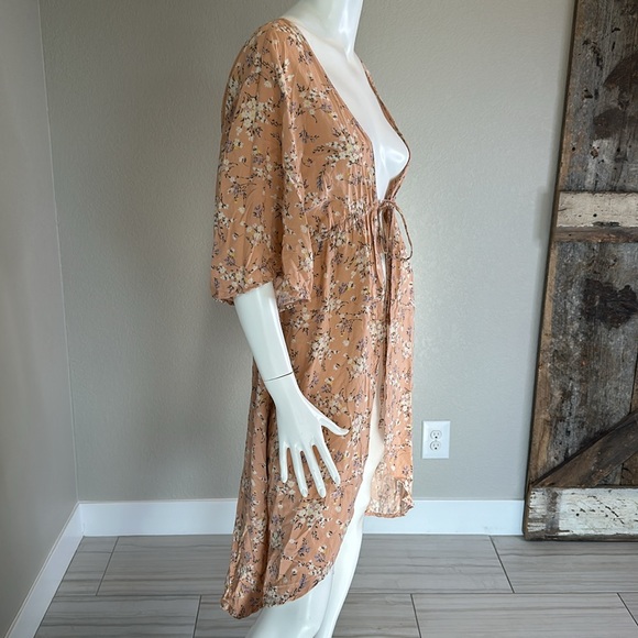 Floral Print Kimono With Drawstring Waist Tie American Eagle O/S - Picture 7 of 11
